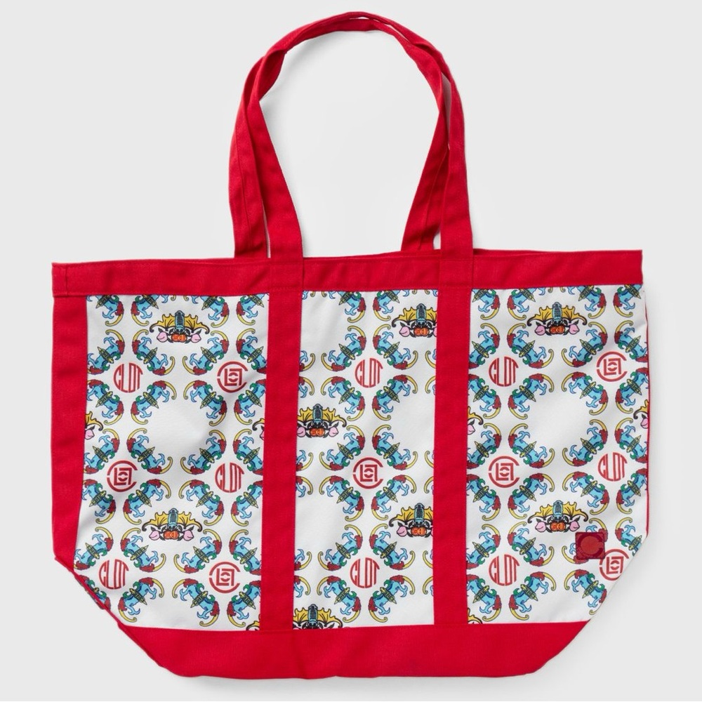 NWT 2021 CLOT EDISON CHEN CHINESE-HAWAIIAN PRINT LARGE RED CANVAS TOTE BAG RARE
